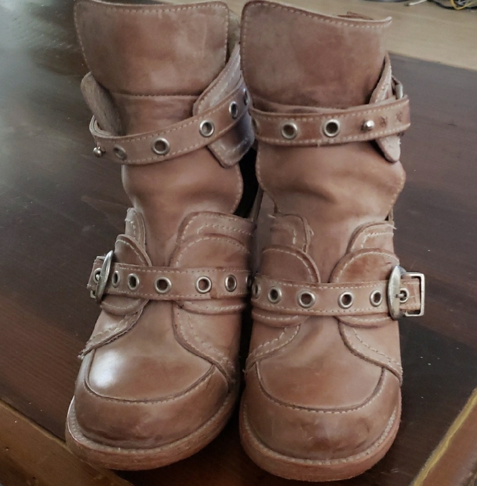 Freebird Brown Leather Boots with Buckle Detail